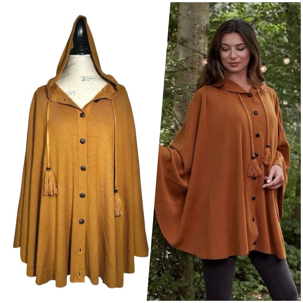 Patricia Nash | Women | Camel Tan Hooded Buttoned Cape Poncho | One Size